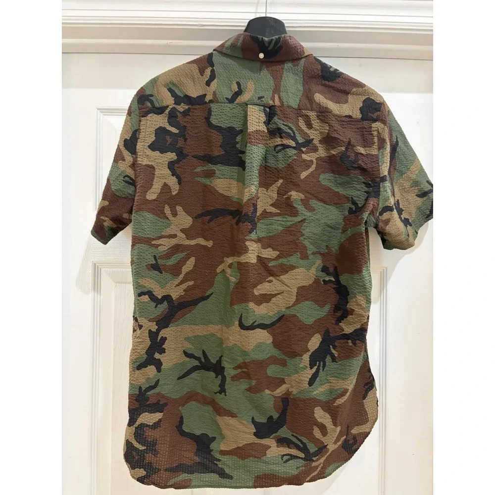 Ralph Lauren Polo Seersucker Camo Shirt Button Down Men Sz M Slim Fit Military